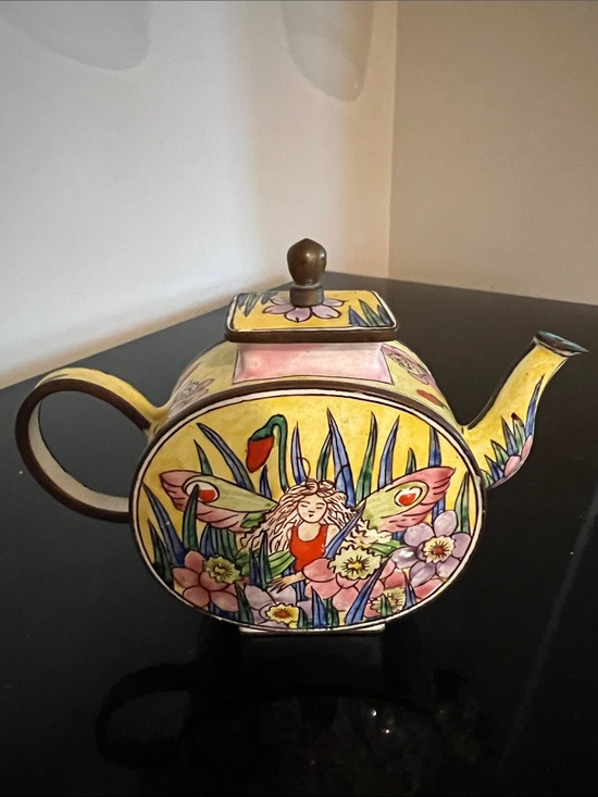 Other - Hand-Painted Enamel Yellow Floral Fairy Mini Teapot